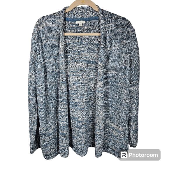 Pure Jill Heather Blue Knit Open Cardigan 100% Cotton Sweater with Pockets M - Picture 1 of 9